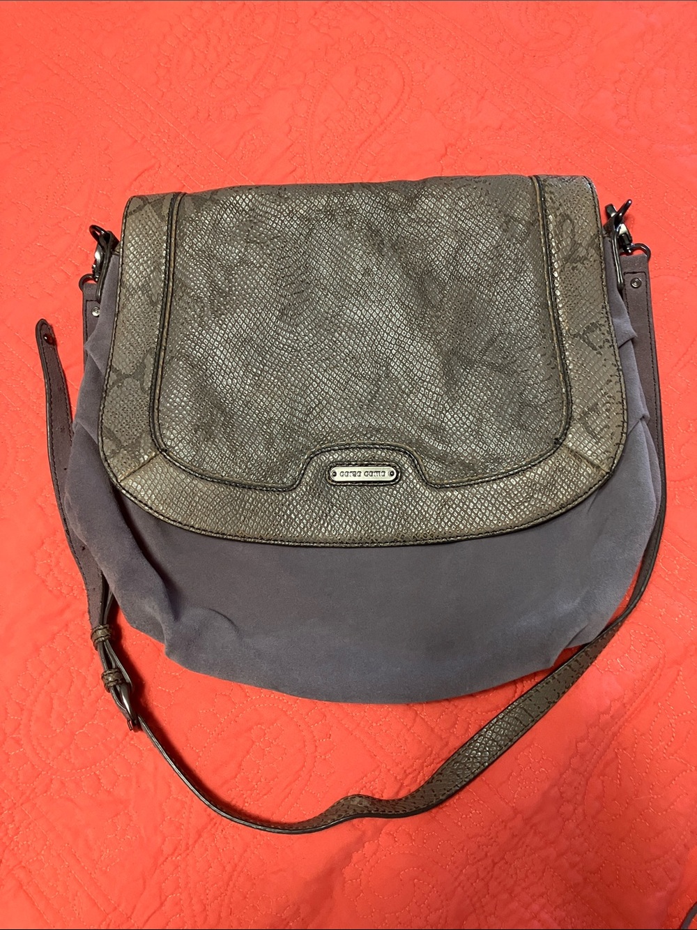 Corso Como Gray Textured Leather and Suede Shoulder Bag